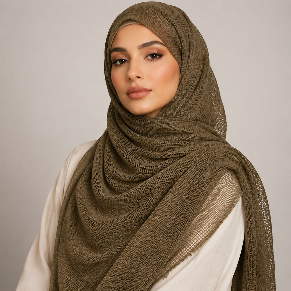 شال توری زنانه رنگ زیتونی 