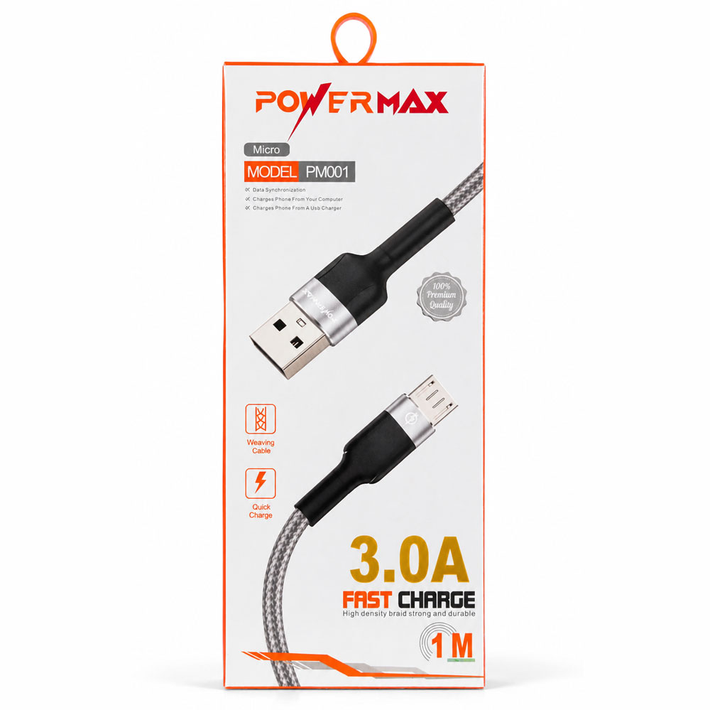 کابل شارژ سریع میکرو یو اس بی (Micro-USB) پاورمکس مدل Powermax PM001 