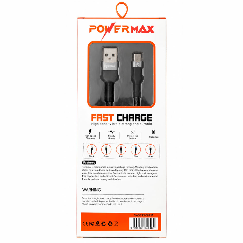 کابل شارژ سریع میکرو یو اس بی (Micro-USB) پاورمکس مدل Powermax PM001 