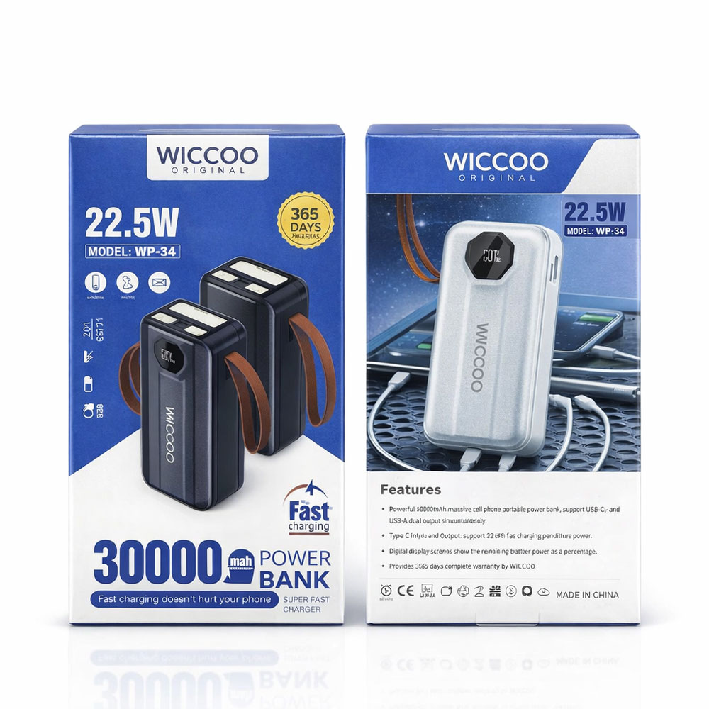 پاوربانک ویکو مدل WP-34 ظرفیت 30000 میلی‌آمپر | اورجینال